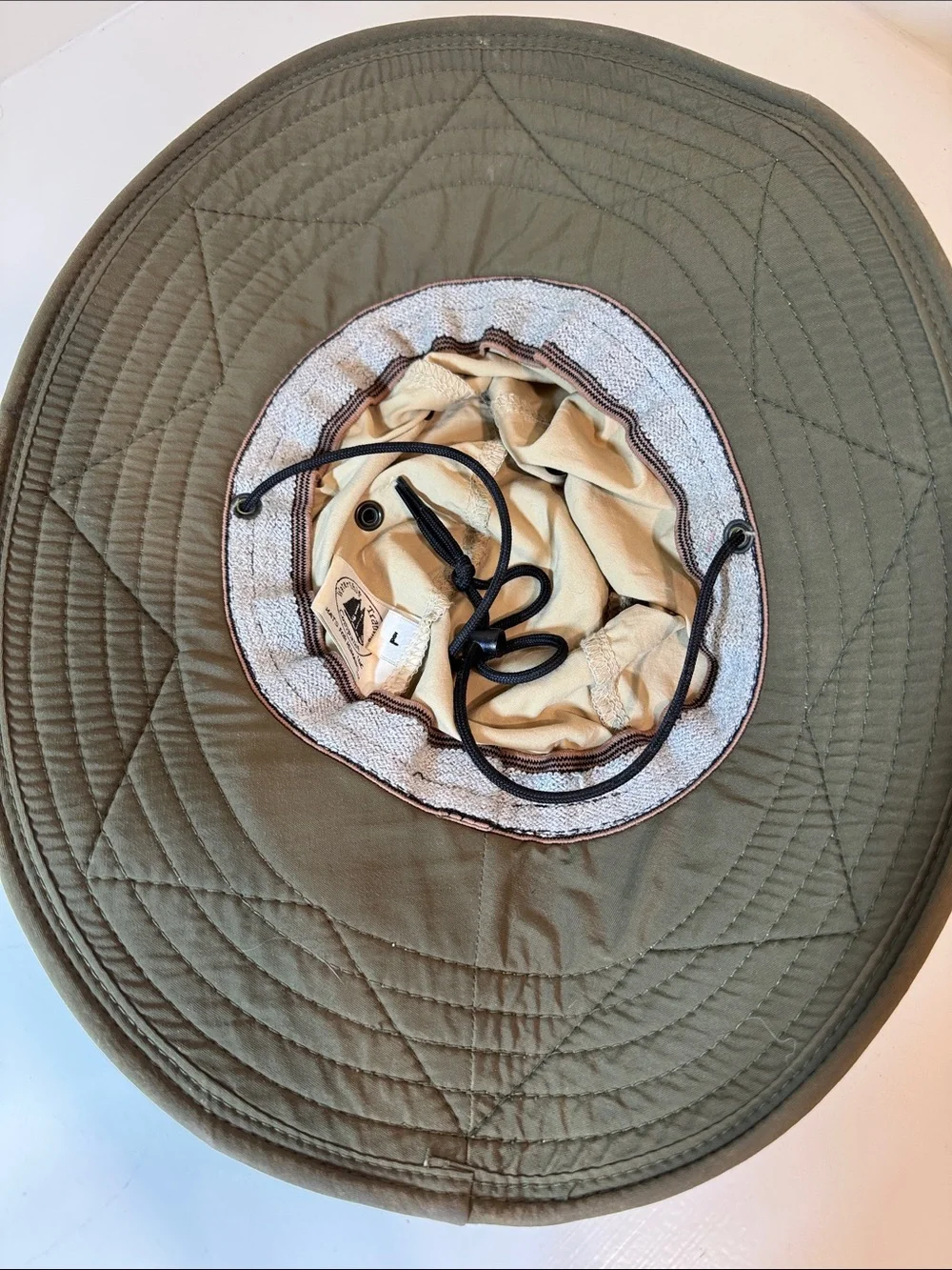Watership Trading Company khaki hat w/ olive trim and lining. L.
